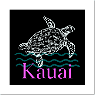 Kauai Hawaii Sea Turtle Swimming Hawaiian Island Beach Kids Women Posters and Art